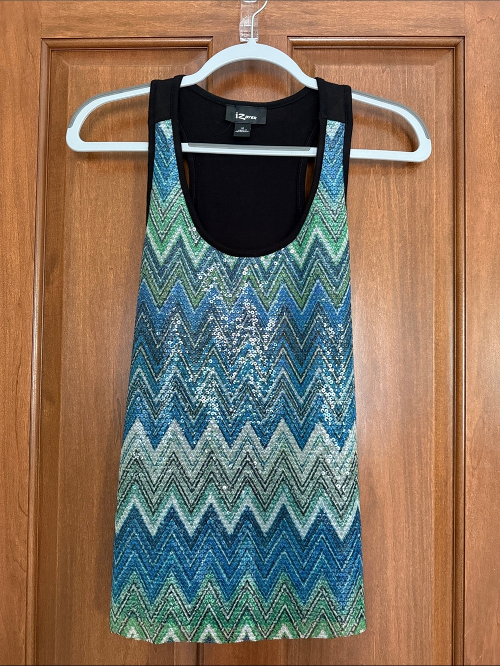 Iz Byer Sequin Chevron Scoop Neck Tank in Blue & Green, NEVER WORN